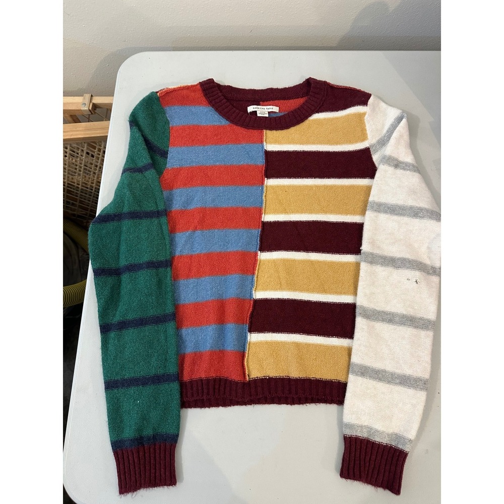 American Eagle Patchwork Colorblock Striped Knit Sweater Womens Small Retro